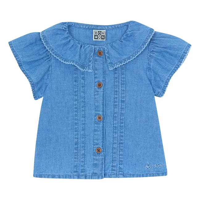 Chemise Manches Bouffantes Nancy Chambray Bébé | Bleu jean