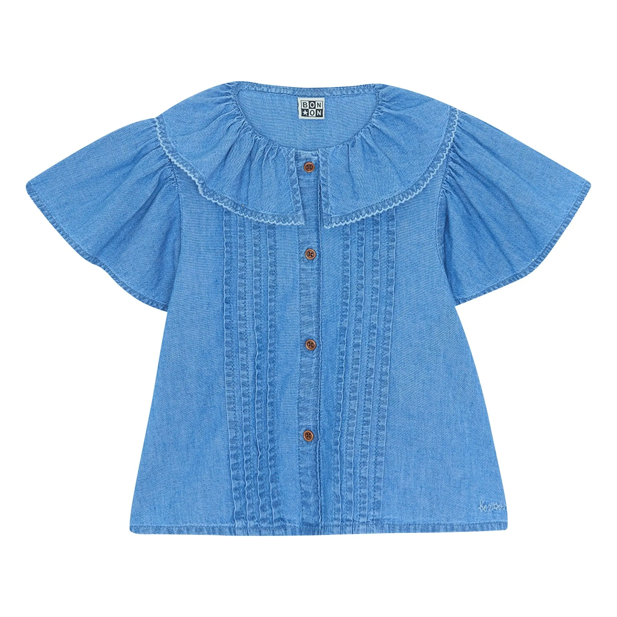 Bonton Denim Blue Nancy Chambray Puff Sleeve Shirt