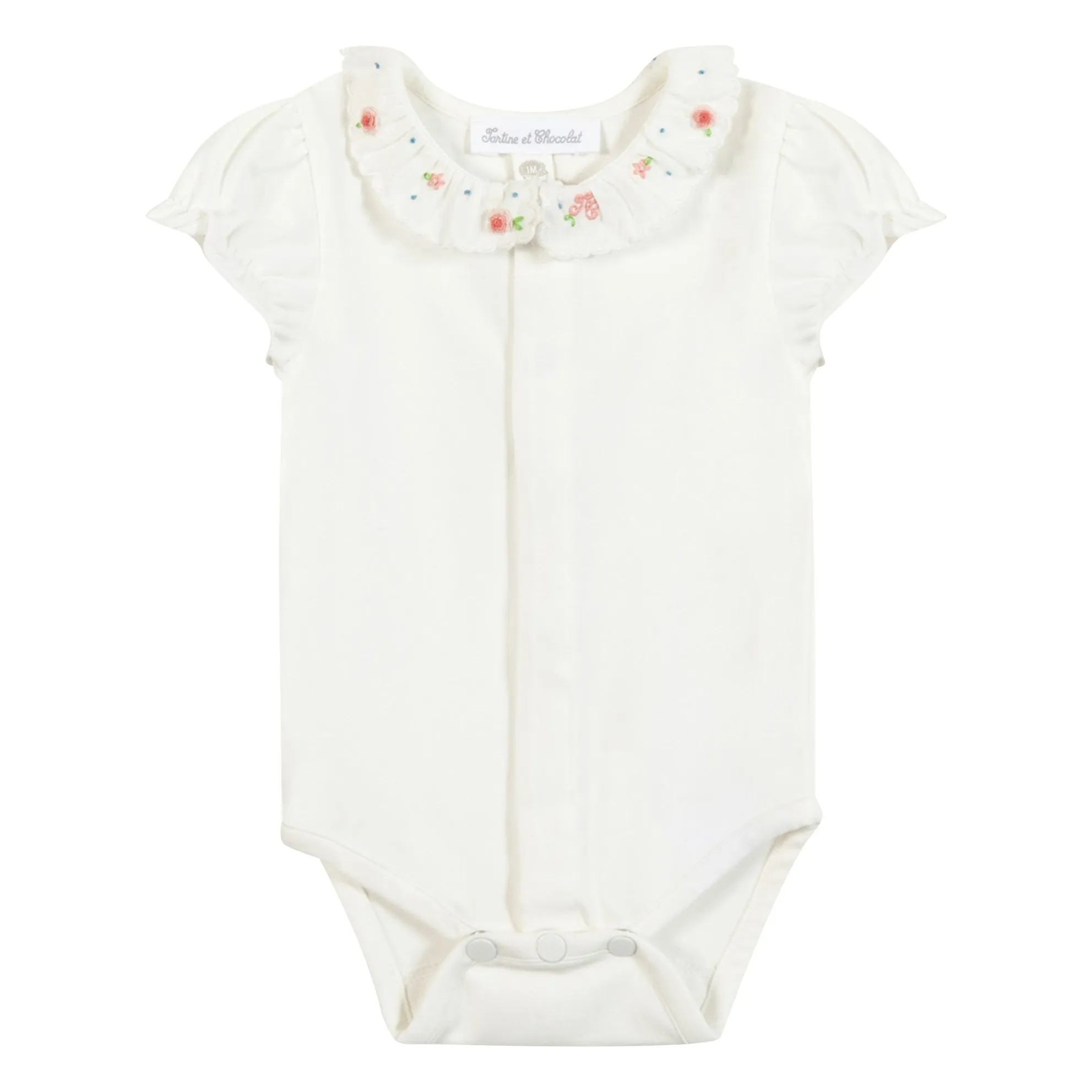 Tartine Et Chocolat Girls Ecru Body Col Claudine Feston Fleurs