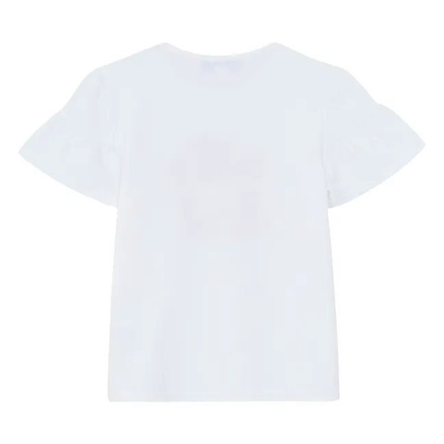 T-shirt Manches Bouffantes Brodé Fleurs | Blanc