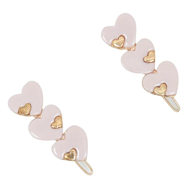 Set of 2 Hearts Barettes | Pale Pink