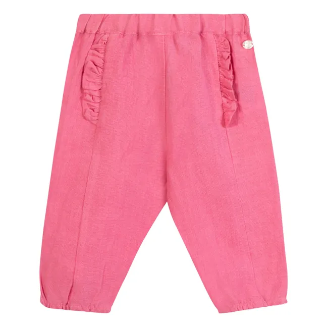 Pantalones con volantes Lino | Rosa Bombón
