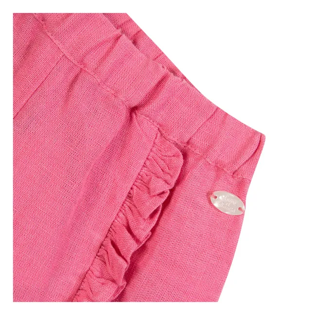 Pantalon Volants Lin | Rose bonbon