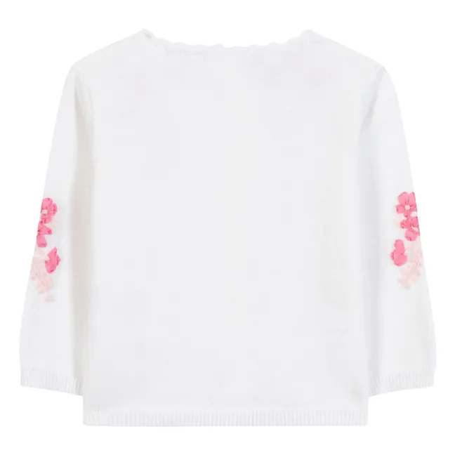 Flower Embroidered Cardigan | White