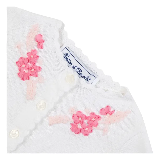Flower Embroidered Cardigan | White