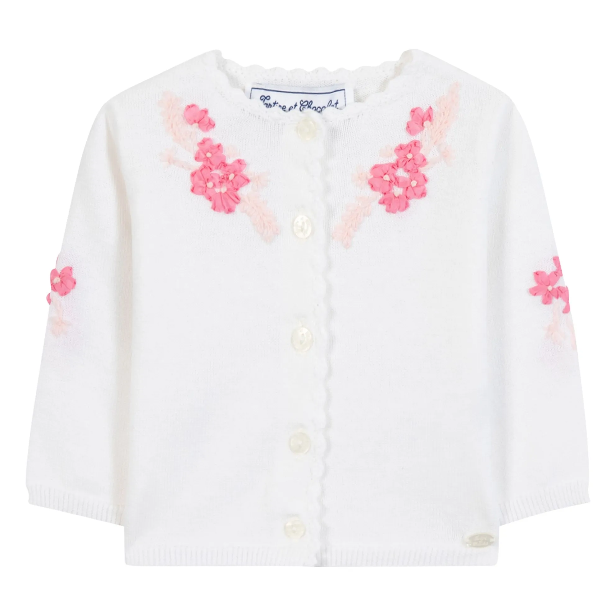 Tartine Et Chocolat White Flower Embroidered Cardigan