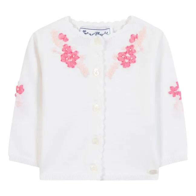 Flower Embroidered Cardigan | White