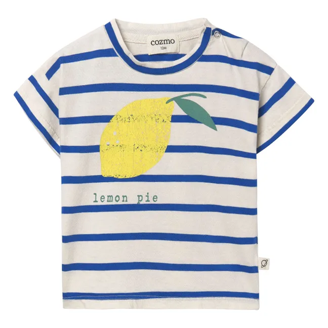 Camiseta de algodón orgánico a rayas Aran | Azul Rey