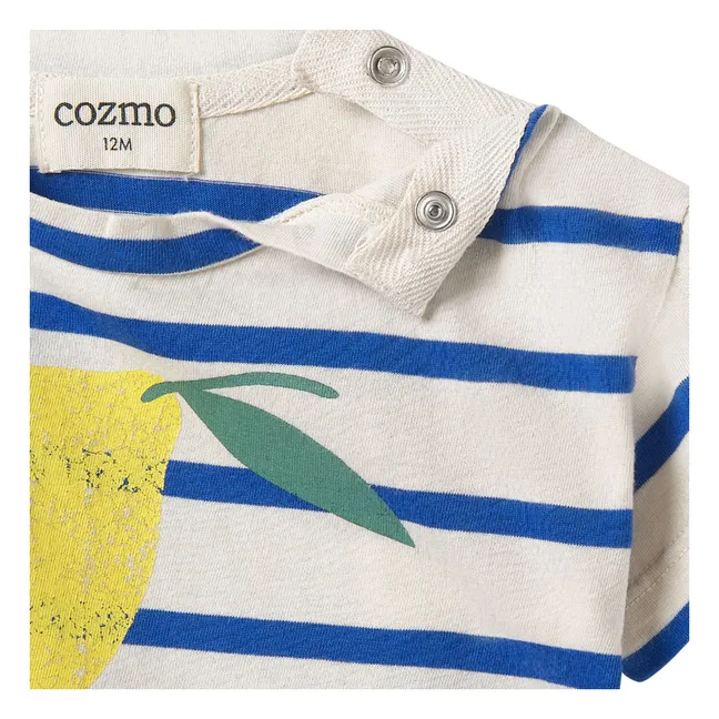 Camiseta de algodón orgánico a rayas Aran | Azul Rey