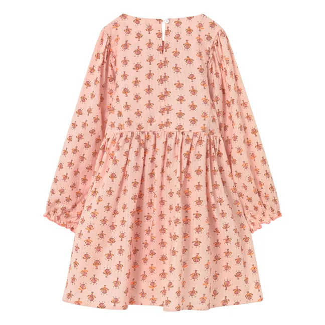 Vestido Alba de algodón orgánico con flores | Rosa empolvado