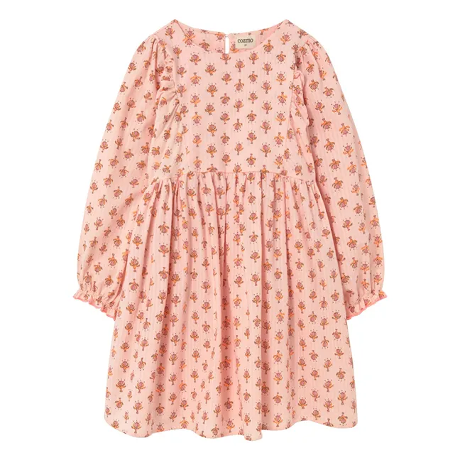 Vestido Alba de algodón orgánico con flores | Rosa empolvado