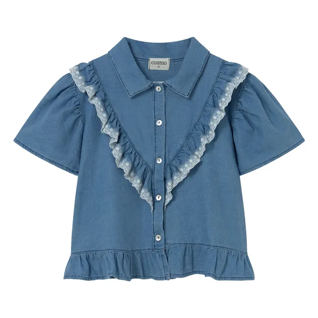 Blouse Denim Hazel Volants | Bleu