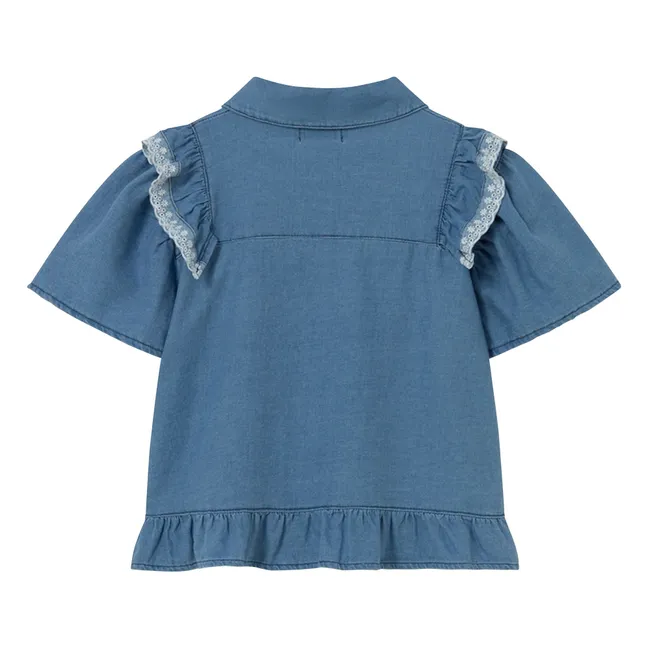 Blouse Denim Hazel Volants | Bleu