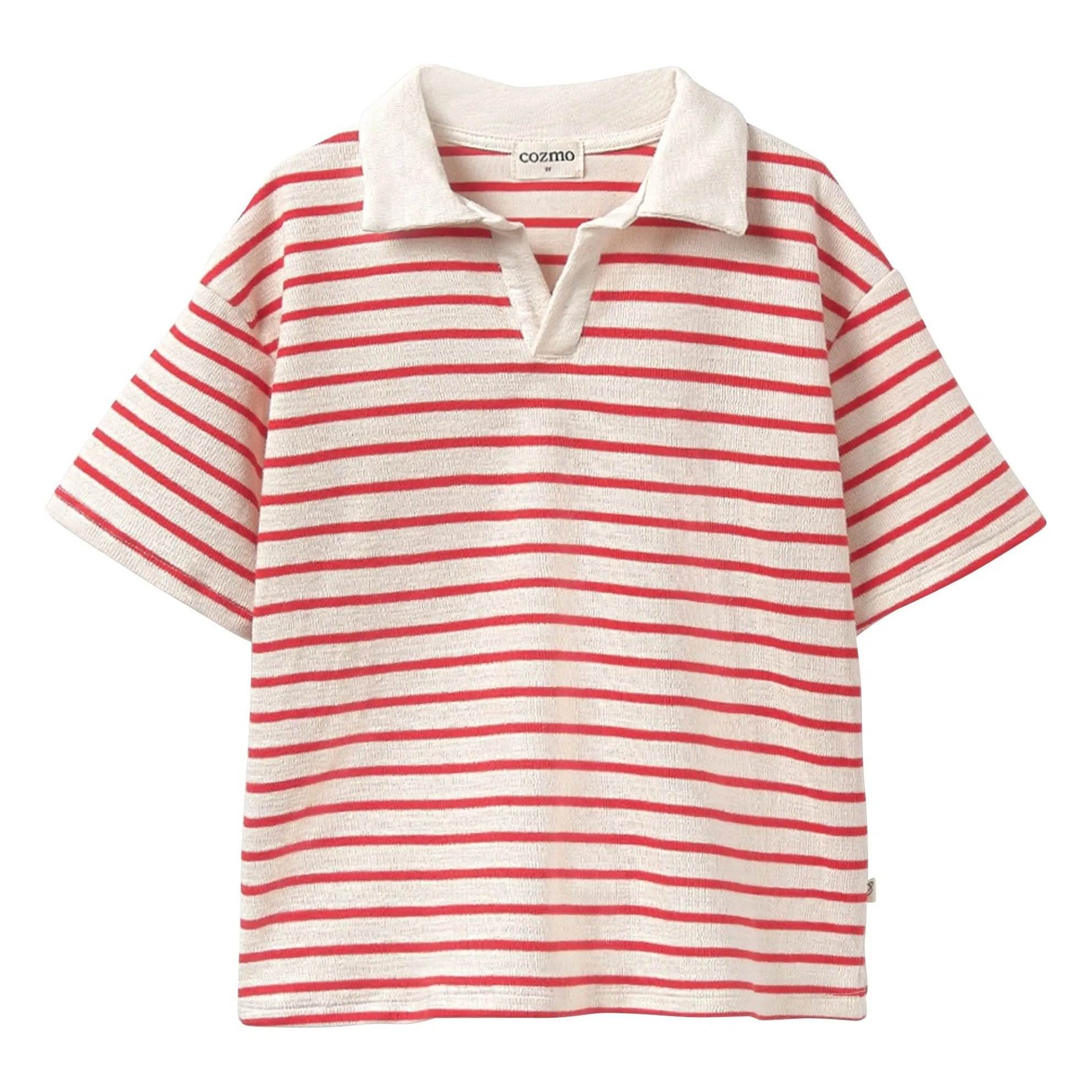 Polo Drake Rayé Coton Bio | Rouge- Image produit n°0