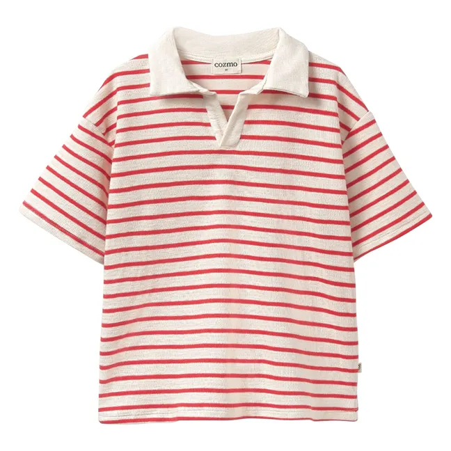 Polo de algodón orgánico a rayas Drake | Rojo