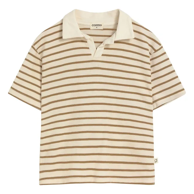 Drake Striped Organic Cotton Polo Shirt | Sand