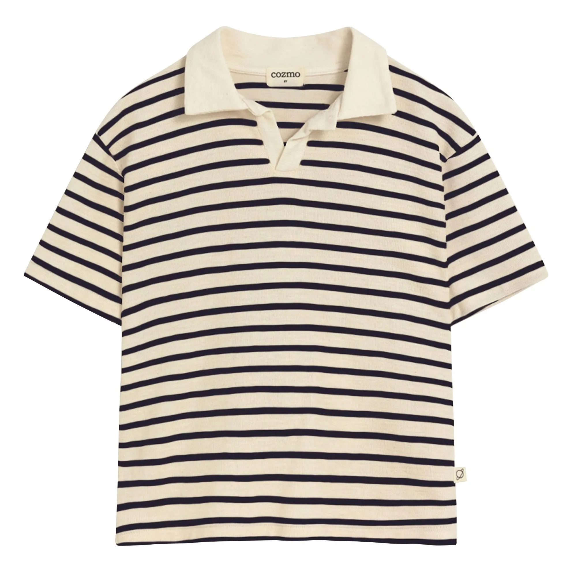 Cozmo Navy Blue Drake Striped Organic Cotton Polo Shirt