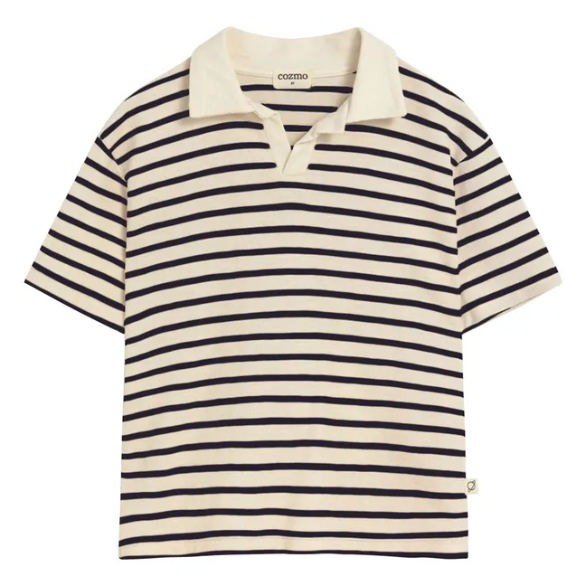 Polo de algodón orgánico a rayas Drake | Azul Marino