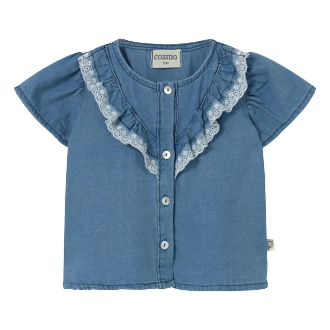 Blouse Denim Malva Volants | Bleu