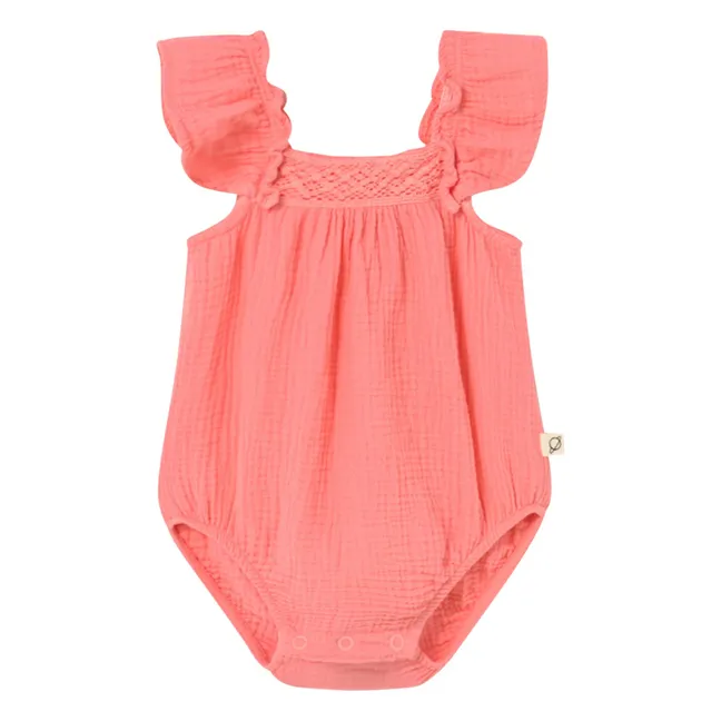 Tess Cotton gauze romper | Coral