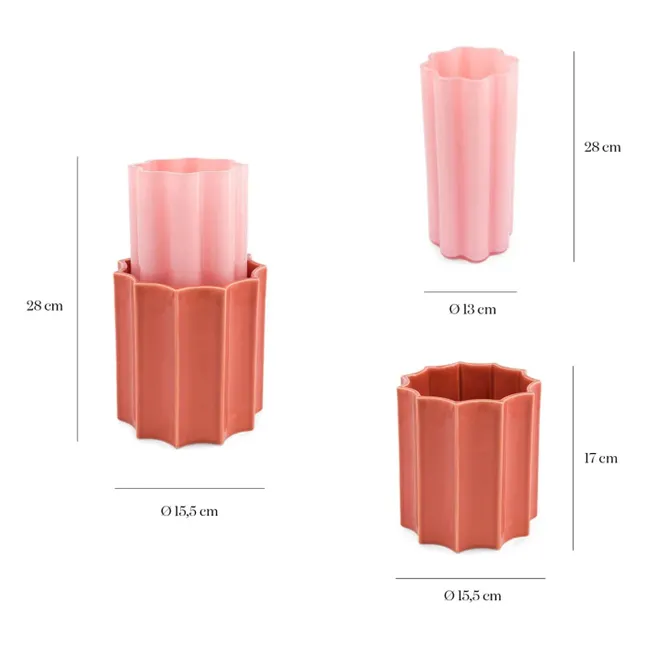 Duetto vase in glass and ceramic | Candy pink
