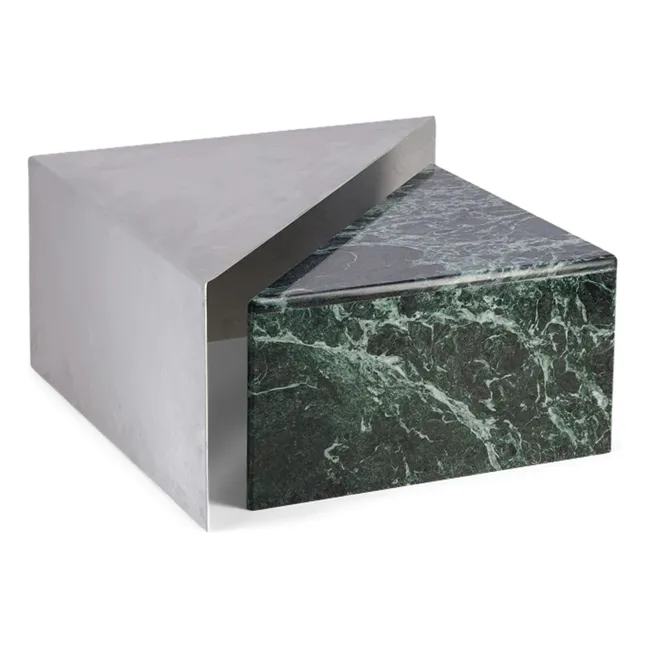 Table basse gigogne Triangolo en marbre et aluminium brossé | Marbré vert