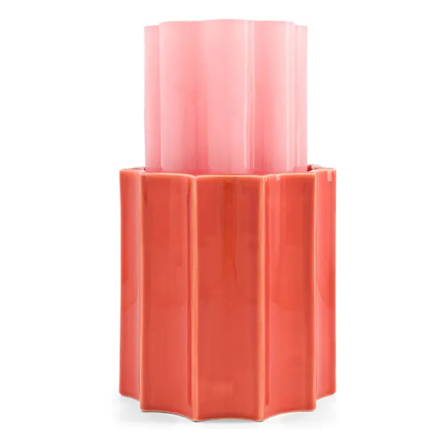 Vase Duetto en verre et céramique | Rose bonbon