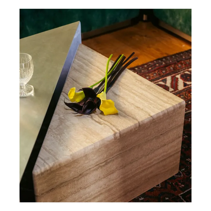 Table basse gigogne Triangolo en travertin aluminium brossé- Image produit n°2