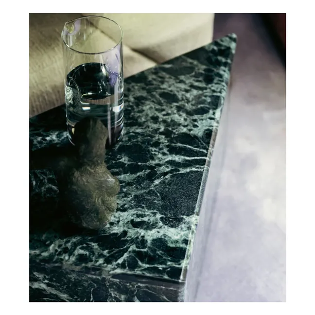 Tavolino Triangolo in marmo e alluminio spazzolato | Verde Granito