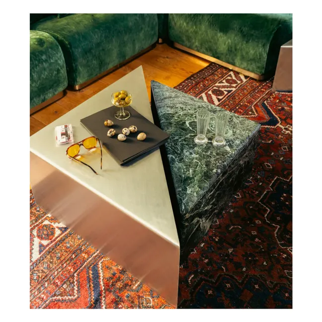 Triangolo nesting coffee table in marble and brushed aluminum | Green Marble