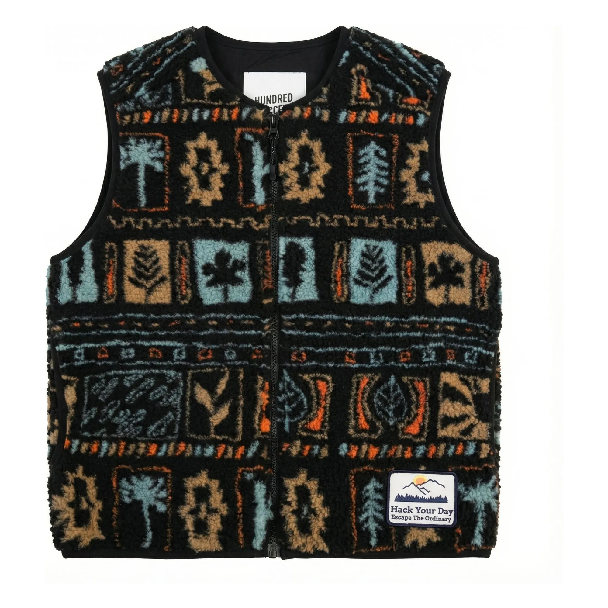 Hundred Pieces Black Easy Jacquard Sherpa Sleeveless Jacket