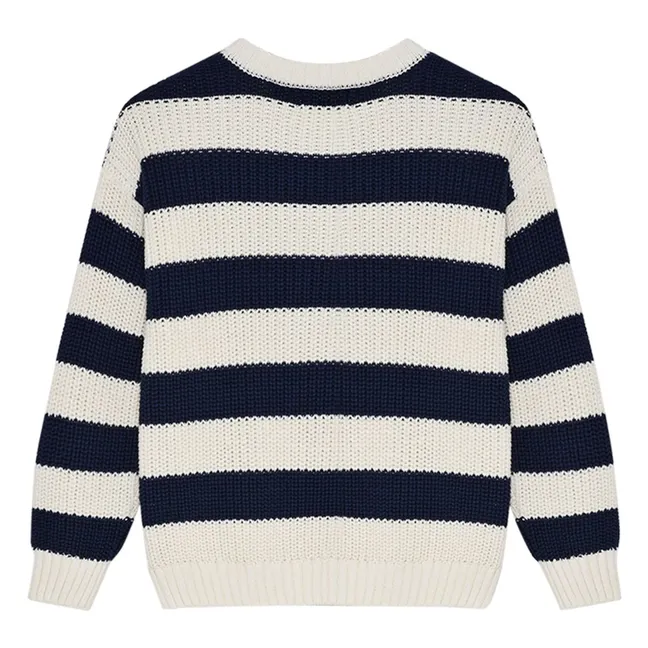 Musa Cotton Stripes Sweater | Midnight blue