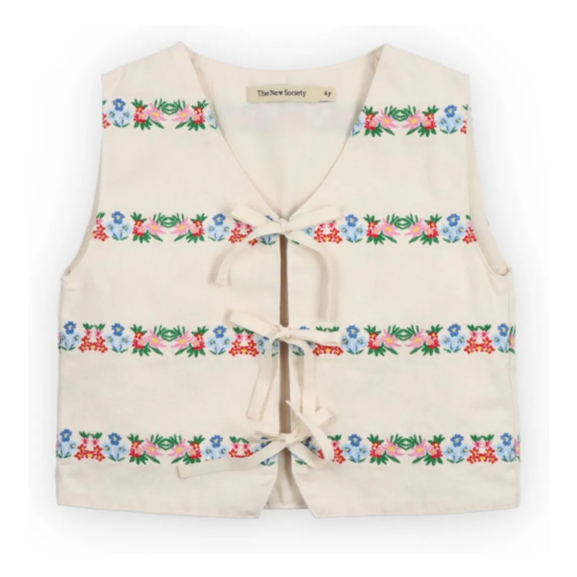 The New Society Ecru Top Embroidered Malva Floral Knots Cotton Bci