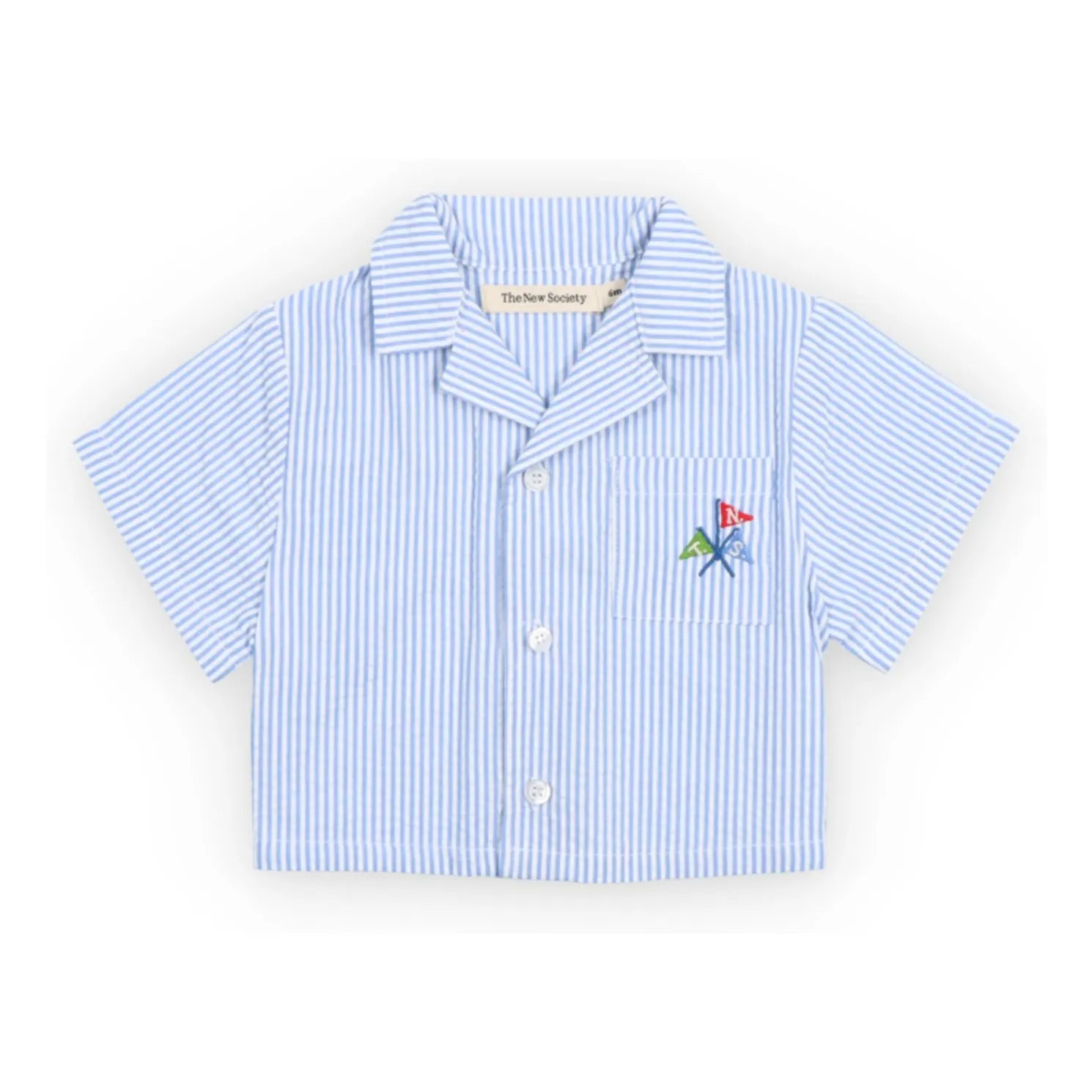 The New Society Light Blue Almond Striped Seersucker Baby Shirt