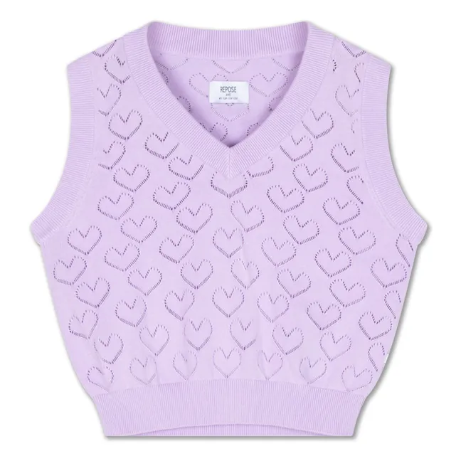 Pull Maille Sans Manches Cœurs | 	Lilas