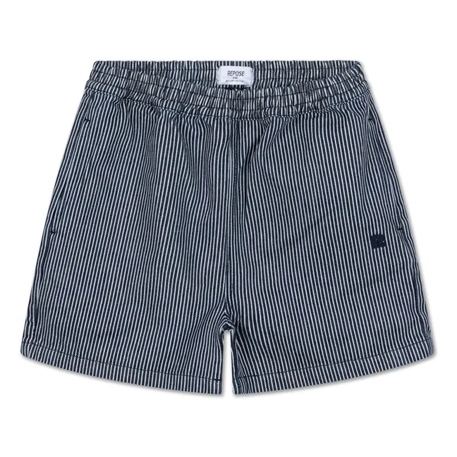 Pantalón corto de algodón orgánico con cintura elástica y rayas | Azul