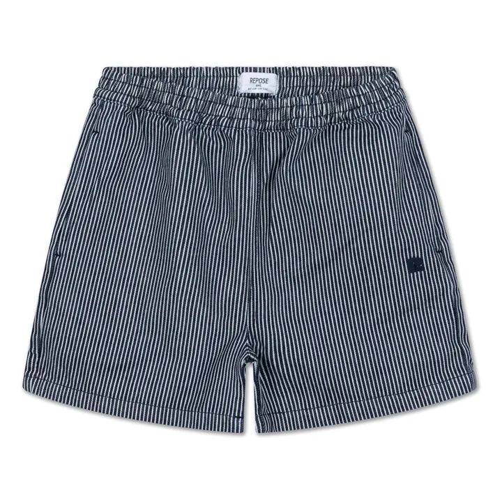 Pantalón corto de algodón orgánico con cintura elástica y rayas | Azul- Imagen del producto n°0