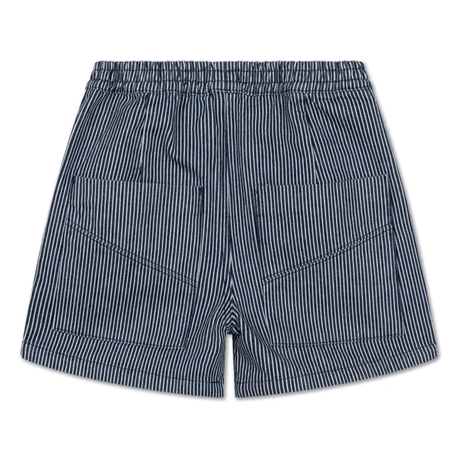 Short Taille Elastiquée Rayé Coton Bio | Bleu