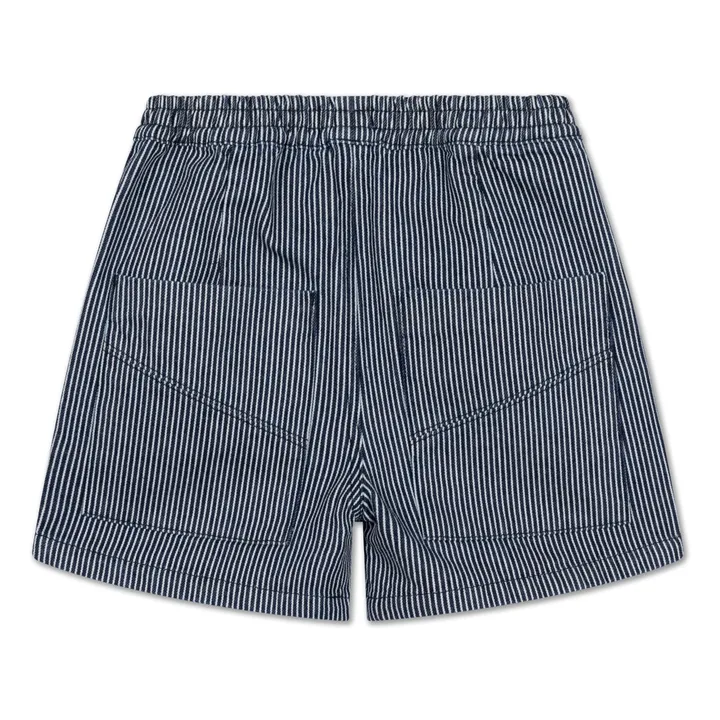 Pantalón corto de algodón orgánico con cintura elástica y rayas | Azul- Imagen del producto n°1