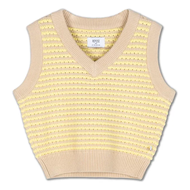 Pull Maille Sans Manches Rayé | Jaune pâle