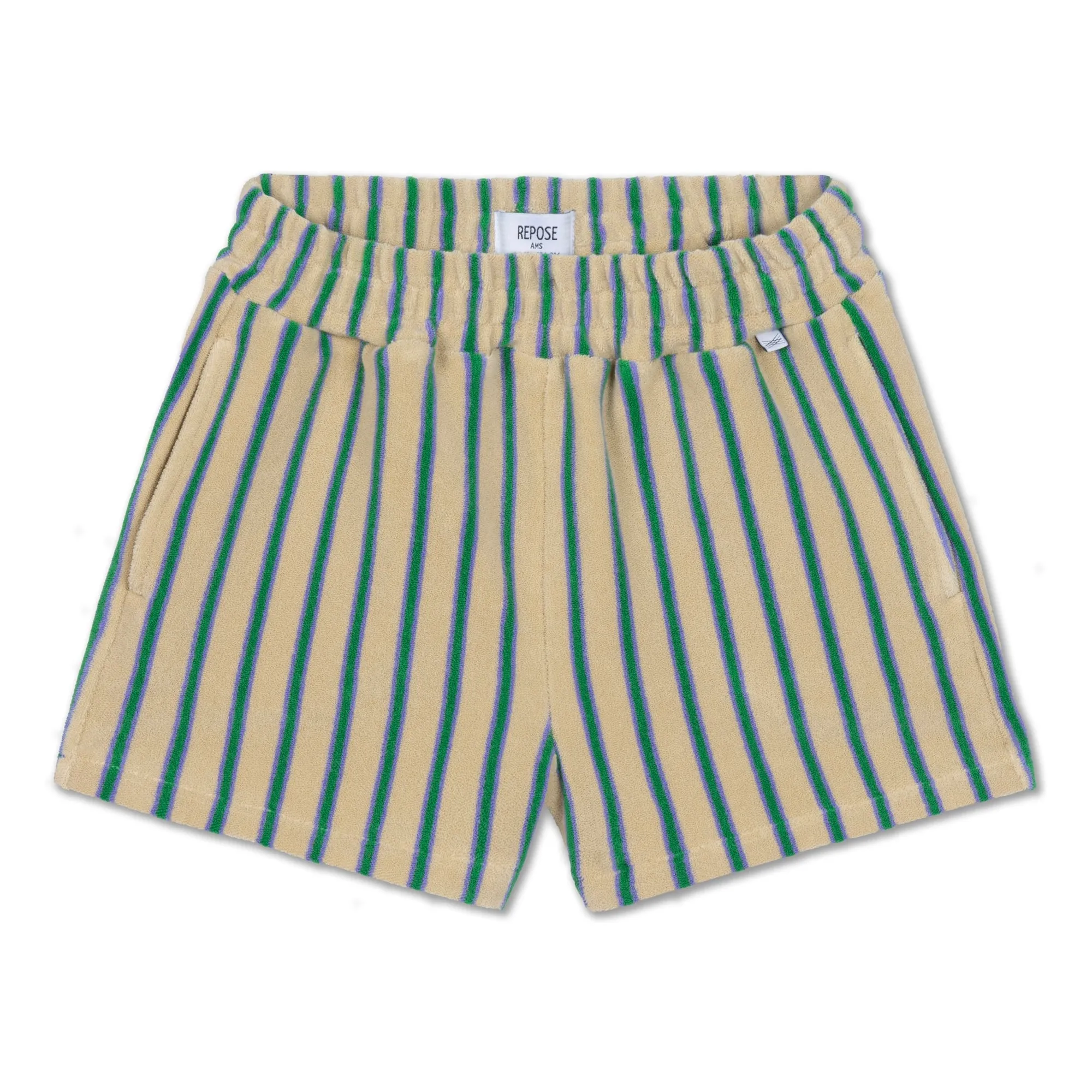 Repose Ams Pale Yellow Striped Organic Cotton Terry Shorts