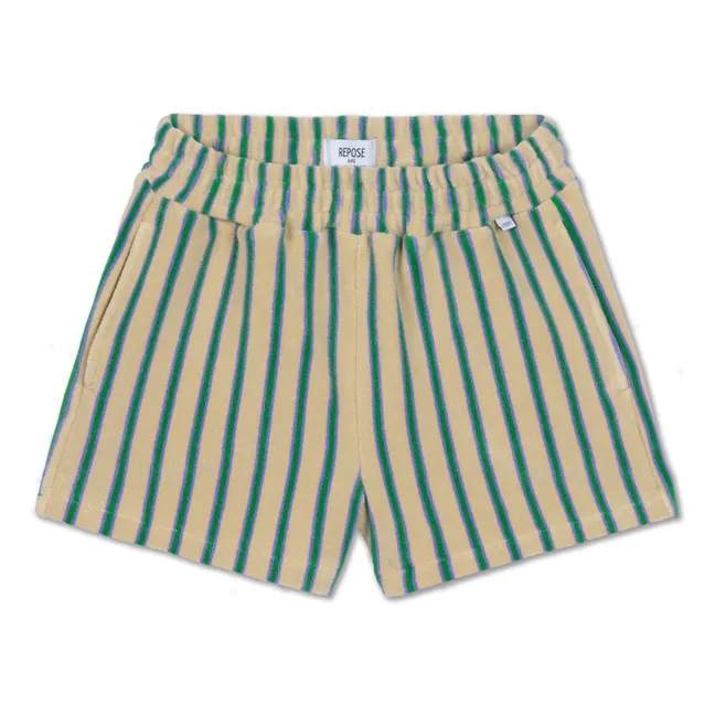 Striped Organic Cotton Terry Shorts | Pale yellow