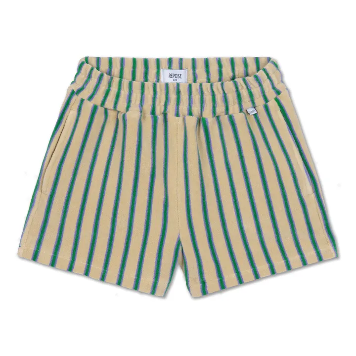 Pantalones cortos de rizo de algodón orgánico a rayas | Amarillo palo- Imagen del producto n°0
