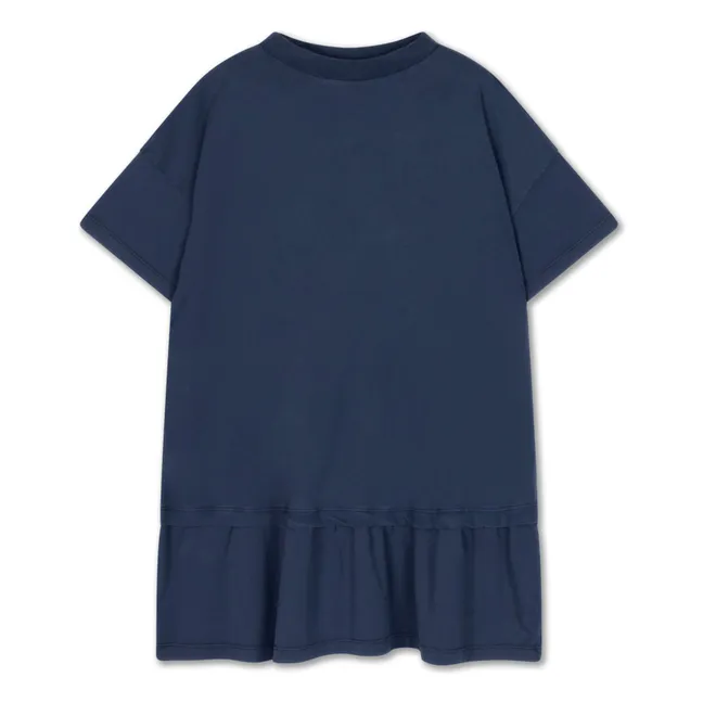 Organic cotton ruffled T-shirt dress | Midnight blue