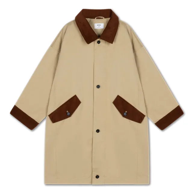 Manteau Twill Col Velours | Marron clair 