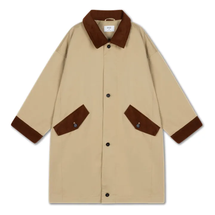 Abrigo de sarga Cuello de terciopelo | Marrón claro- Imagen del producto n°0