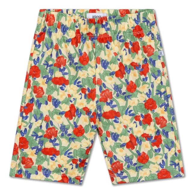 Short Cycliste Fleuri Fibres Recyclées | Jaune pâle
