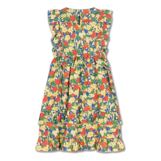 Robe Volants Fleurie Coton Bio | Jaune pâle