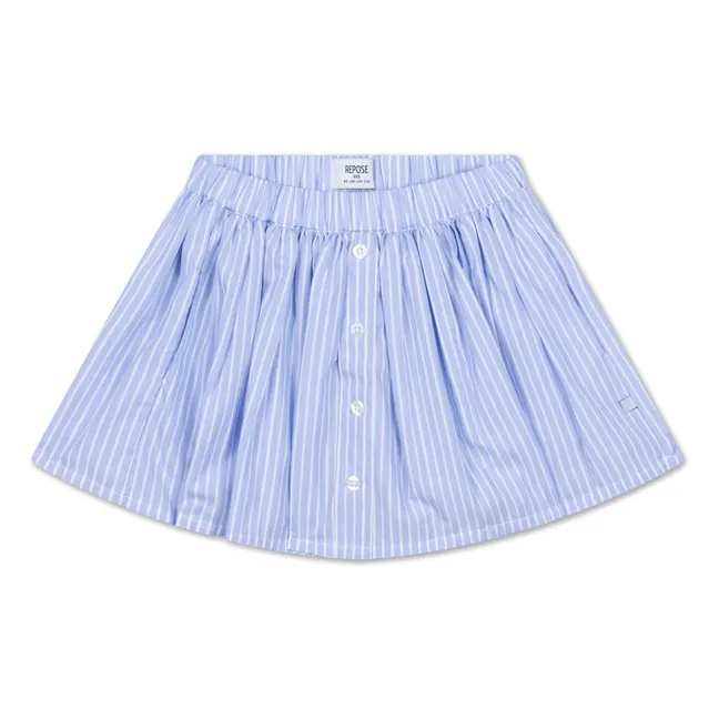 Jupe Boutonnée Taille Elastiquée Rayée | Bleu Clair