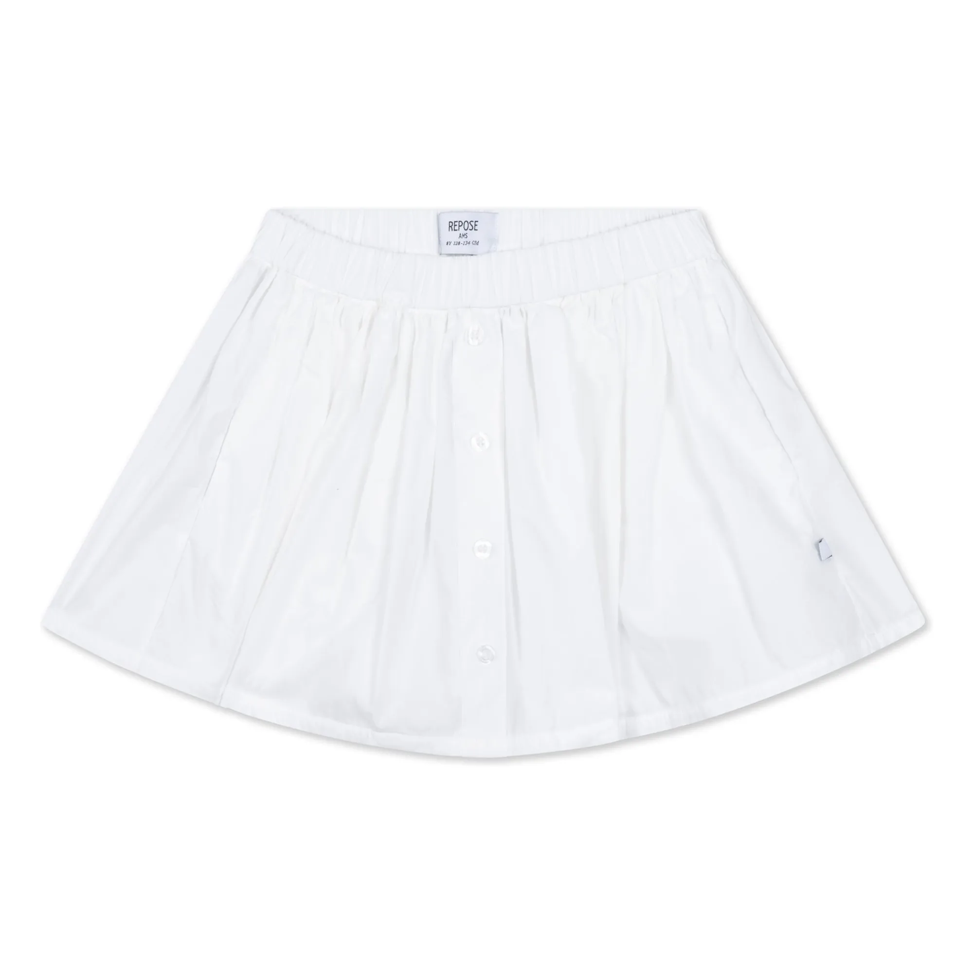 Repose Ams White Buttoned Skirt Elasticated Waist Organic Cotton